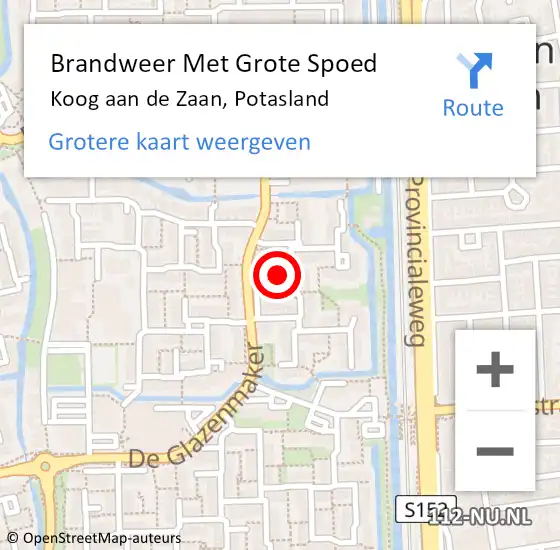 Locatie op kaart van de 112 melding: Brandweer Met Grote Spoed Naar Koog aan de Zaan, Potasland op 20 april 2022 11:51