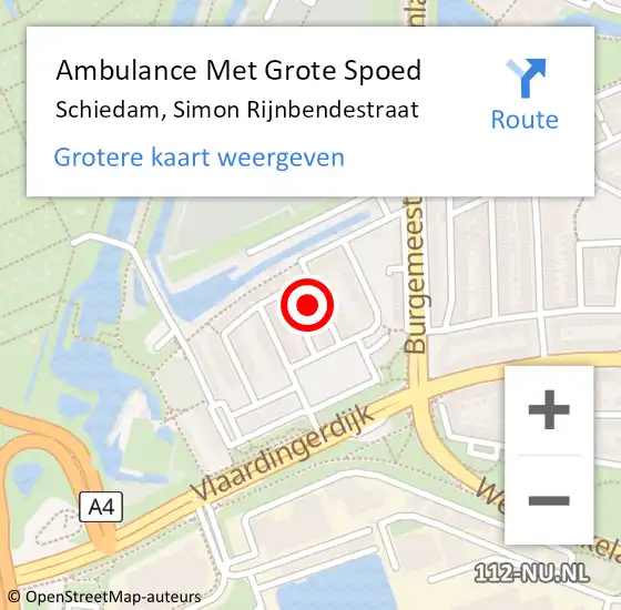 Locatie op kaart van de 112 melding: Ambulance Met Grote Spoed Naar Schiedam, Simon Rijnbendestraat op 20 april 2022 12:11