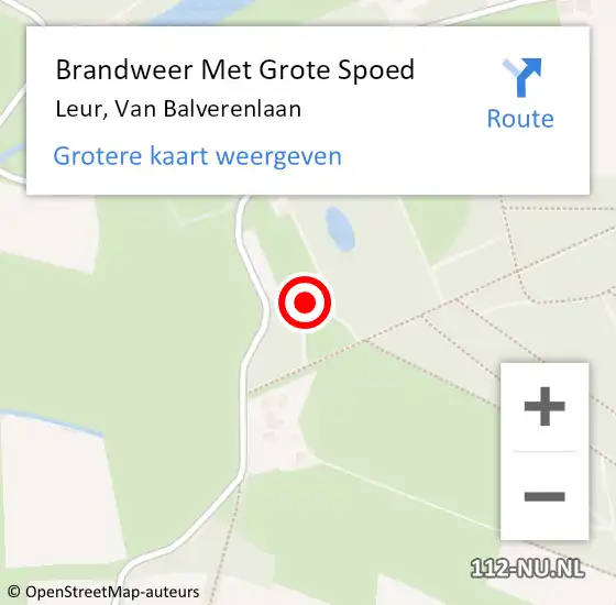 Locatie op kaart van de 112 melding: Brandweer Met Grote Spoed Naar Leur, Van Balverenlaan op 15 juli 2014 00:07