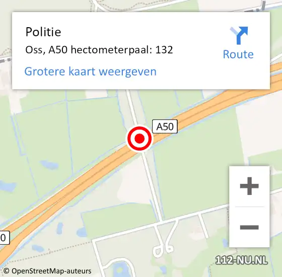 Locatie op kaart van de 112 melding: Politie Oss, A50 hectometerpaal: 132 op 20 april 2022 12:38