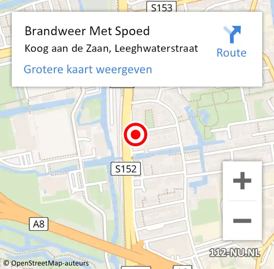 Locatie op kaart van de 112 melding: Brandweer Met Spoed Naar Koog aan de Zaan, Leeghwaterstraat op 20 april 2022 12:42