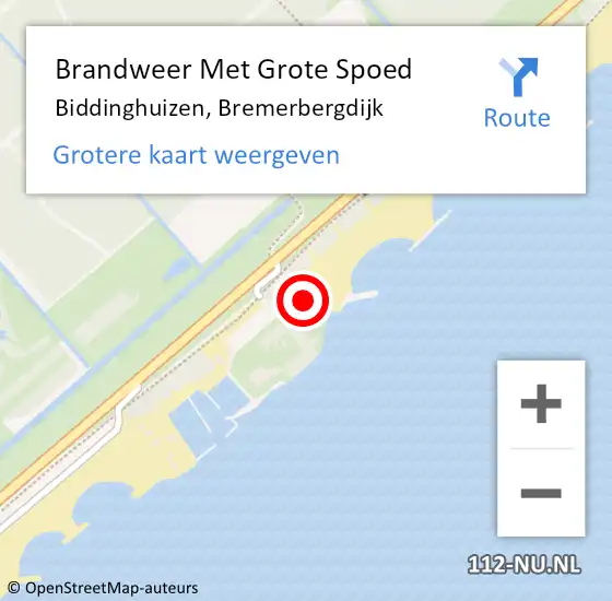 Locatie op kaart van de 112 melding: Brandweer Met Grote Spoed Naar Biddinghuizen, Bremerbergdijk op 20 april 2022 12:50