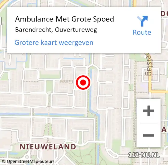 Locatie op kaart van de 112 melding: Ambulance Met Grote Spoed Naar Barendrecht, Ouvertureweg op 20 april 2022 12:56
