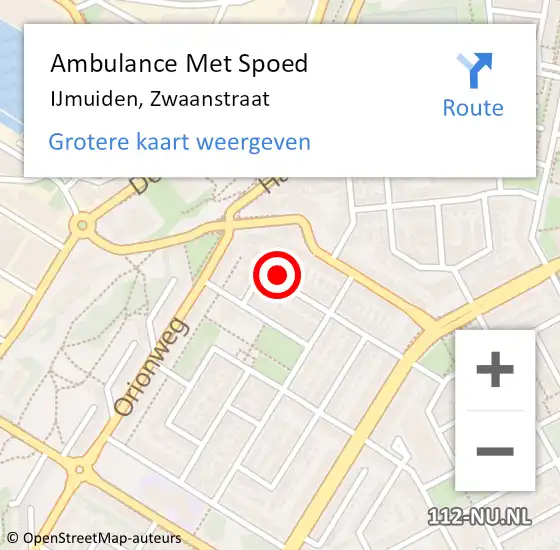Locatie op kaart van de 112 melding: Ambulance Met Spoed Naar IJmuiden, Zwaanstraat op 20 april 2022 12:59