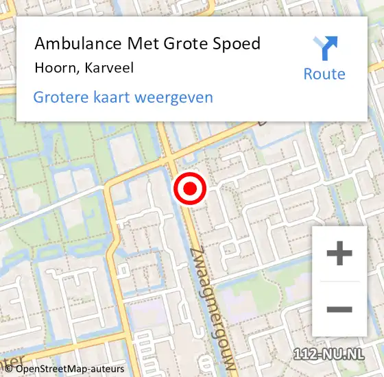 Locatie op kaart van de 112 melding: Ambulance Met Grote Spoed Naar Hoorn, Karveel op 20 april 2022 13:08