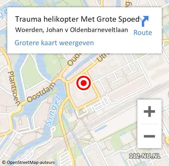 Locatie op kaart van de 112 melding: Trauma helikopter Met Grote Spoed Naar Woerden, Johan v Oldenbarneveltlaan op 20 april 2022 13:24