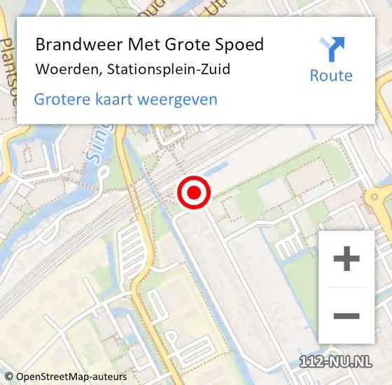 Locatie op kaart van de 112 melding: Brandweer Met Grote Spoed Naar Woerden, Stationsplein-Zuid op 20 april 2022 13:28