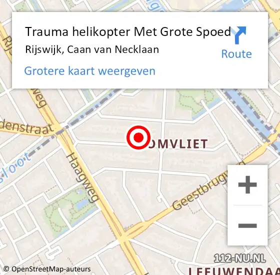 Locatie op kaart van de 112 melding: Trauma helikopter Met Grote Spoed Naar Rijswijk, Caan van Necklaan op 20 april 2022 13:29