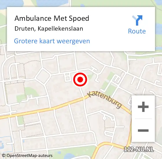 Locatie op kaart van de 112 melding: Ambulance Met Spoed Naar Druten, Kapellekenslaan op 20 april 2022 13:57