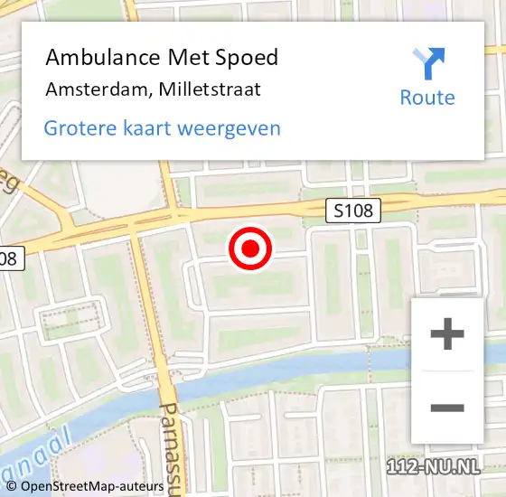 Locatie op kaart van de 112 melding: Ambulance Met Spoed Naar Amsterdam, Milletstraat op 20 april 2022 14:03