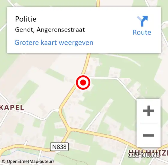 Locatie op kaart van de 112 melding: Politie Gendt, Angerensestraat op 20 april 2022 14:09