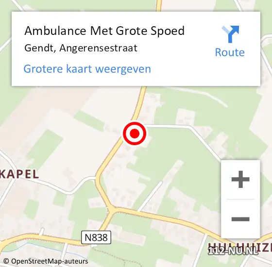 Locatie op kaart van de 112 melding: Ambulance Met Grote Spoed Naar Gendt, Angerensestraat op 20 april 2022 14:10