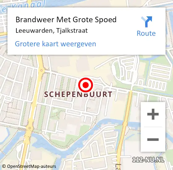 Locatie op kaart van de 112 melding: Brandweer Met Grote Spoed Naar Leeuwarden, Tjalkstraat op 20 april 2022 14:18