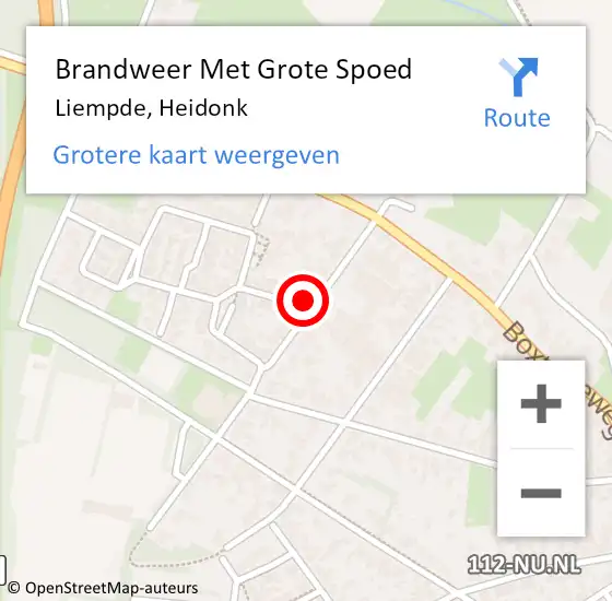 Locatie op kaart van de 112 melding: Brandweer Met Grote Spoed Naar Liempde, Heidonk op 20 april 2022 14:20