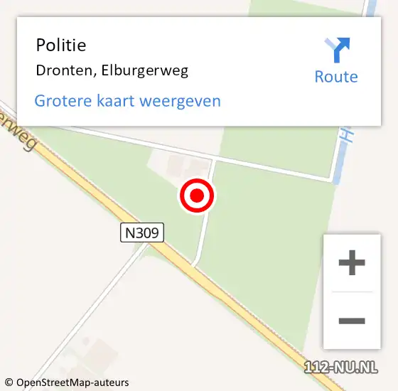 Locatie op kaart van de 112 melding: Politie Dronten, Elburgerweg op 20 april 2022 14:21