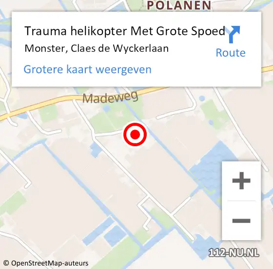 Locatie op kaart van de 112 melding: Trauma helikopter Met Grote Spoed Naar Monster, Claes de Wyckerlaan op 20 april 2022 14:26