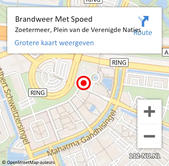 Locatie op kaart van de 112 melding: Brandweer Met Spoed Naar Zoetermeer, Plein van de Verenigde Naties op 20 april 2022 14:41