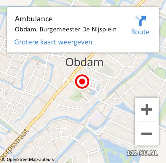 Locatie op kaart van de 112 melding: Ambulance Obdam, Burgemeester De Nijsplein op 20 april 2022 14:58