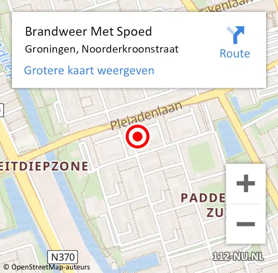 Locatie op kaart van de 112 melding: Brandweer Met Spoed Naar Groningen, Noorderkroonstraat op 20 april 2022 15:20