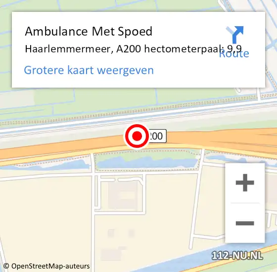 Locatie op kaart van de 112 melding: Ambulance Met Spoed Naar Haarlemmermeer, A200 hectometerpaal: 9,9 op 20 april 2022 15:44