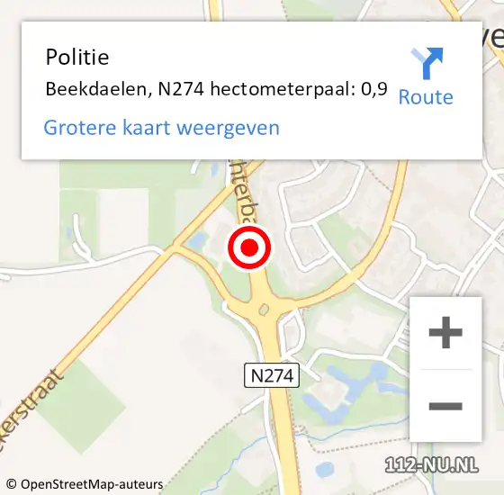 Locatie op kaart van de 112 melding: Politie Beekdaelen, N274 hectometerpaal: 0,9 op 20 april 2022 15:47