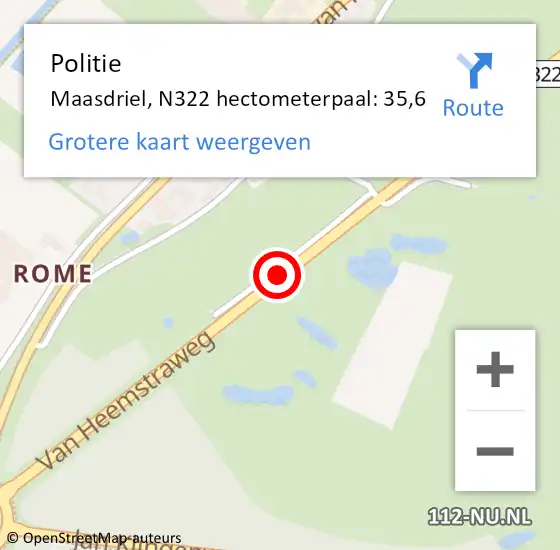 Locatie op kaart van de 112 melding: Politie Maasdriel, N322 hectometerpaal: 35,6 op 20 april 2022 15:59