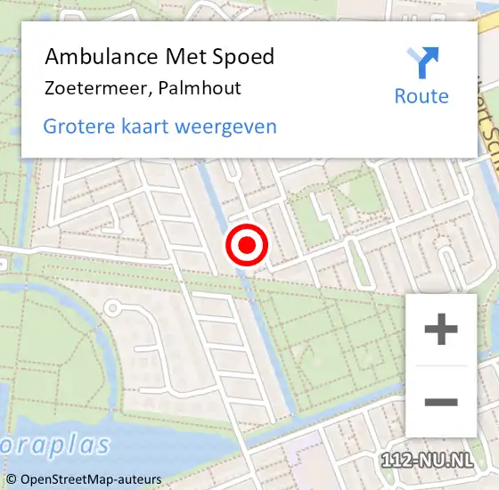 Locatie op kaart van de 112 melding: Ambulance Met Spoed Naar Zoetermeer, Palmhout op 20 april 2022 16:05