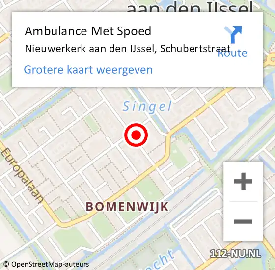 Locatie op kaart van de 112 melding: Ambulance Met Spoed Naar Nieuwerkerk aan den IJssel, Schubertstraat op 20 april 2022 16:07