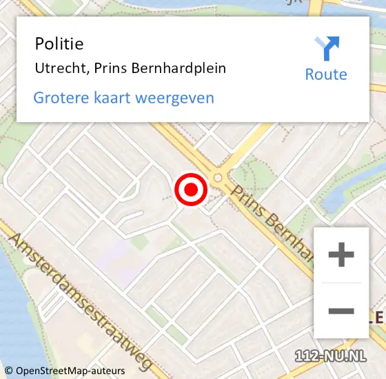 Locatie op kaart van de 112 melding: Politie Utrecht, Prins Bernhardplein op 20 april 2022 16:10