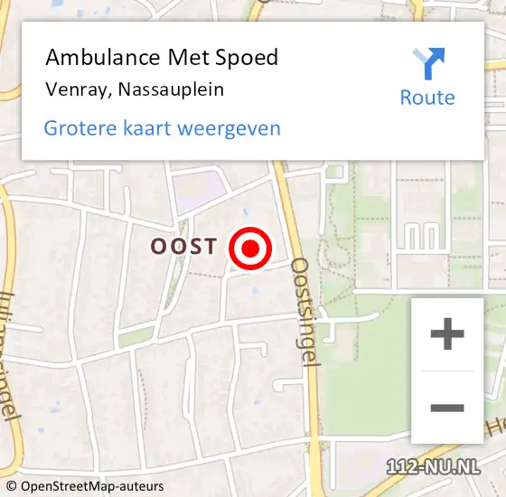 Locatie op kaart van de 112 melding: Ambulance Met Spoed Naar Venray, Nassauplein op 15 juli 2014 01:02