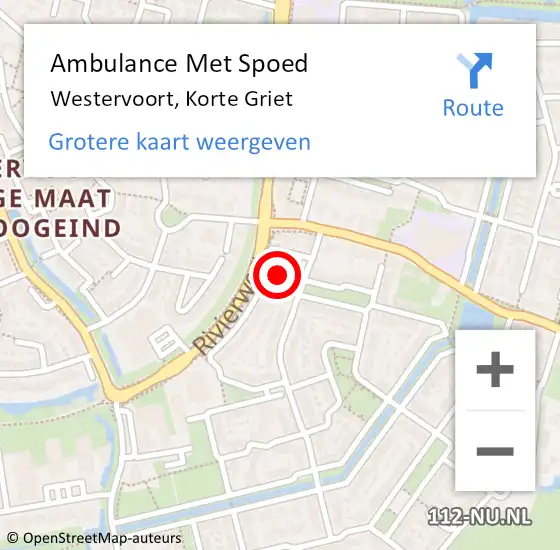 Locatie op kaart van de 112 melding: Ambulance Met Spoed Naar Westervoort, Korte Griet op 20 april 2022 16:19