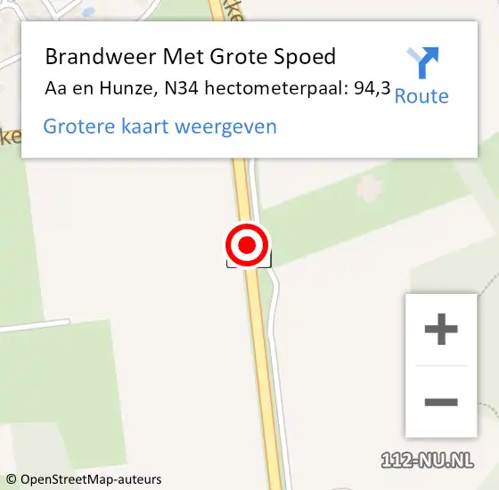 Locatie op kaart van de 112 melding: Brandweer Met Grote Spoed Naar Aa en Hunze, N34 hectometerpaal: 94,3 op 20 april 2022 16:25