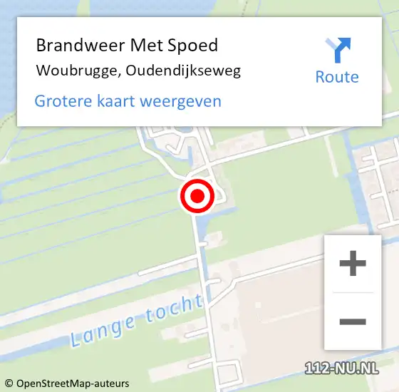 Locatie op kaart van de 112 melding: Brandweer Met Spoed Naar Woubrugge, Oudendijkseweg op 20 april 2022 16:58