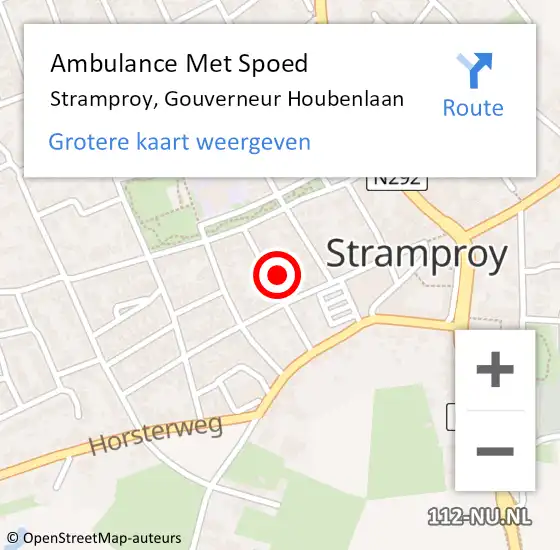 Locatie op kaart van de 112 melding: Ambulance Met Spoed Naar Stramproy, Gouverneur Houbenlaan op 20 april 2022 17:01