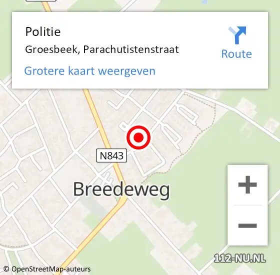 Locatie op kaart van de 112 melding: Politie Groesbeek, Parachutistenstraat op 20 april 2022 17:19