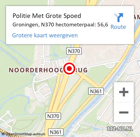 Locatie op kaart van de 112 melding: Politie Met Grote Spoed Naar Groningen, N370 hectometerpaal: 56,6 op 20 april 2022 17:20