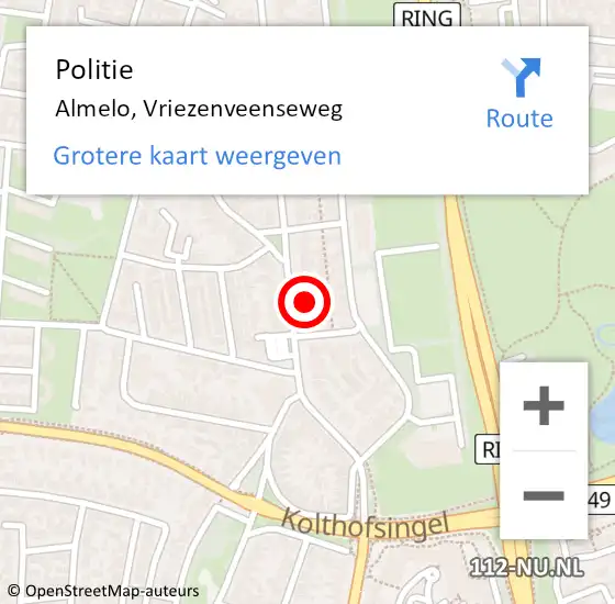 Locatie op kaart van de 112 melding: Politie Almelo, Vriezenveenseweg op 20 april 2022 17:28