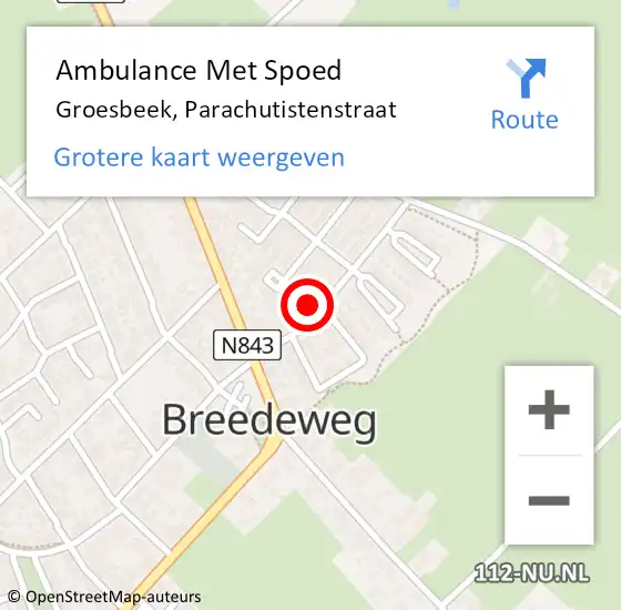 Locatie op kaart van de 112 melding: Ambulance Met Spoed Naar Groesbeek, Parachutistenstraat op 20 april 2022 17:33