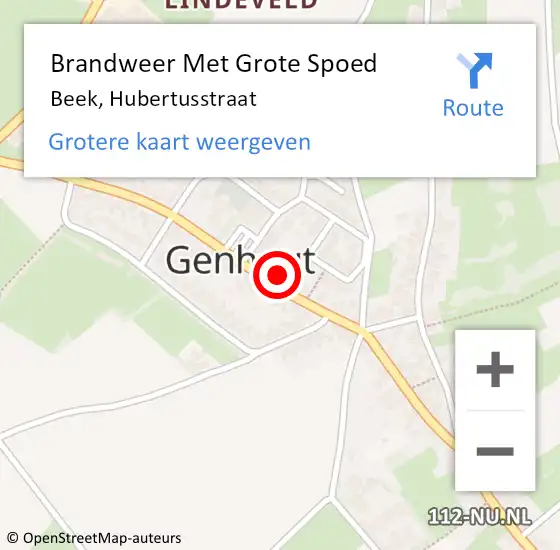 Locatie op kaart van de 112 melding: Brandweer Met Grote Spoed Naar Beek, Hubertusstraat op 20 april 2022 17:35