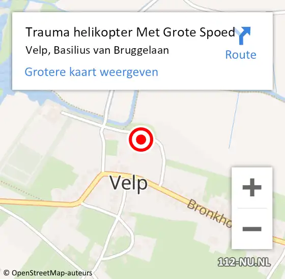 Locatie op kaart van de 112 melding: Trauma helikopter Met Grote Spoed Naar Velp, Basilius van Bruggelaan op 20 april 2022 17:39