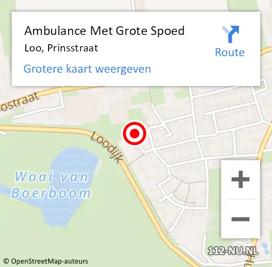 Locatie op kaart van de 112 melding: Ambulance Met Grote Spoed Naar Loo, Prinsstraat op 20 april 2022 17:54