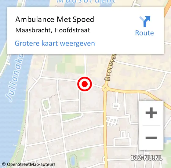 Locatie op kaart van de 112 melding: Ambulance Met Spoed Naar Maasbracht, Hoofdstraat op 20 april 2022 18:10