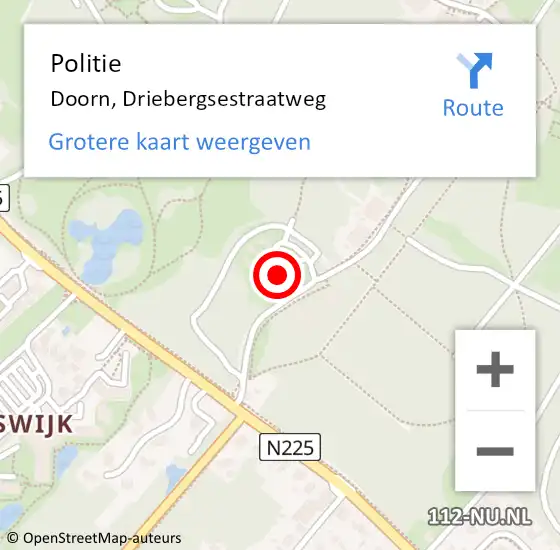 Locatie op kaart van de 112 melding: Politie Doorn, Driebergsestraatweg op 20 april 2022 18:18