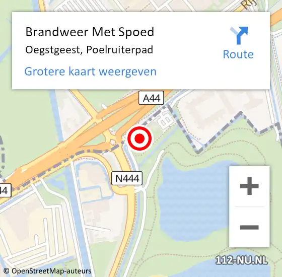 Locatie op kaart van de 112 melding: Brandweer Met Spoed Naar Oegstgeest, Poelruiterpad op 20 april 2022 18:31