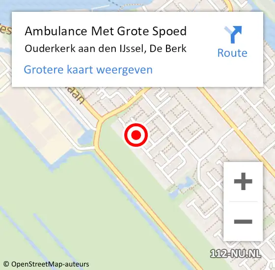 Locatie op kaart van de 112 melding: Ambulance Met Grote Spoed Naar Ouderkerk aan den IJssel, De Berk op 20 april 2022 18:32