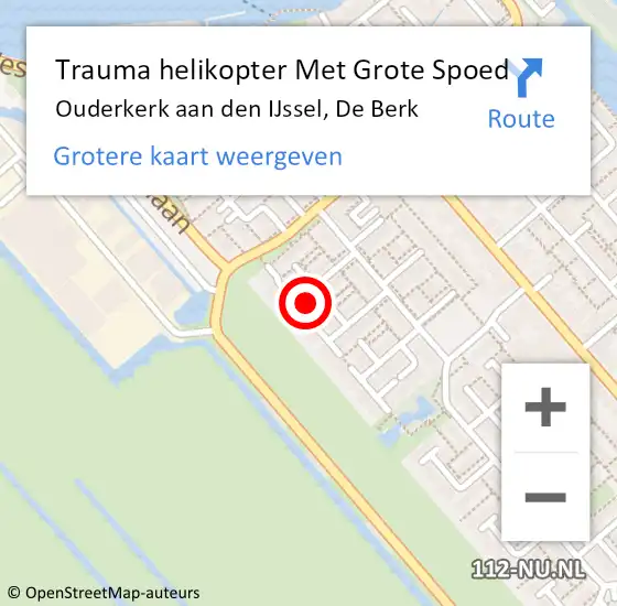 Locatie op kaart van de 112 melding: Trauma helikopter Met Grote Spoed Naar Ouderkerk aan den IJssel, De Berk op 20 april 2022 18:34