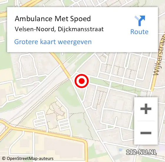 Locatie op kaart van de 112 melding: Ambulance Met Spoed Naar Velsen-Noord, Dijckmansstraat op 20 april 2022 18:46