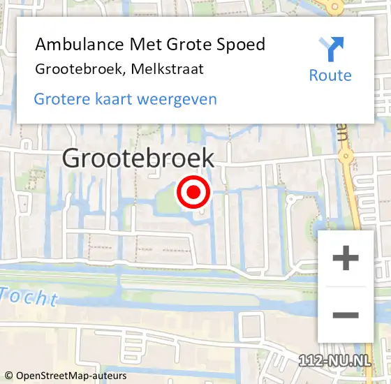 Locatie op kaart van de 112 melding: Ambulance Met Grote Spoed Naar Grootebroek, Melkstraat op 20 april 2022 18:54