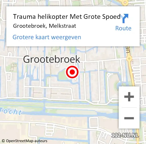 Locatie op kaart van de 112 melding: Trauma helikopter Met Grote Spoed Naar Grootebroek, Melkstraat op 20 april 2022 18:55