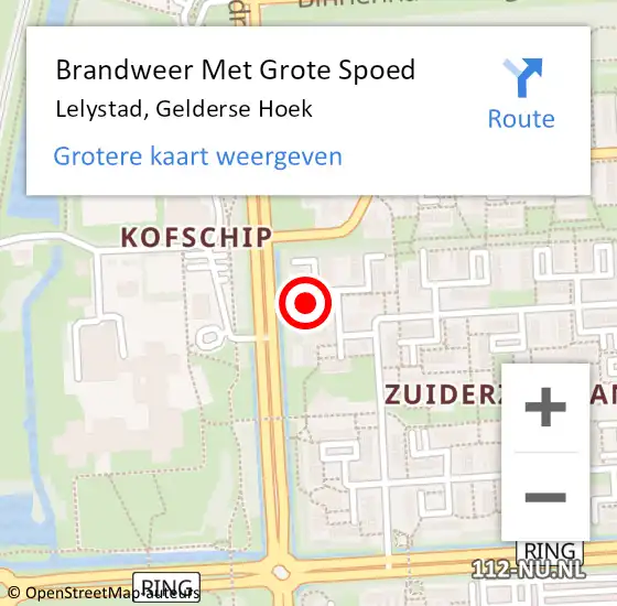 Locatie op kaart van de 112 melding: Brandweer Met Grote Spoed Naar Lelystad, Gelderse Hoek op 20 april 2022 19:04